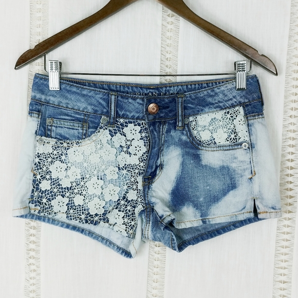 American Eagle Shortie Bleached Lace Denim Shorts - Picture 2 of 6